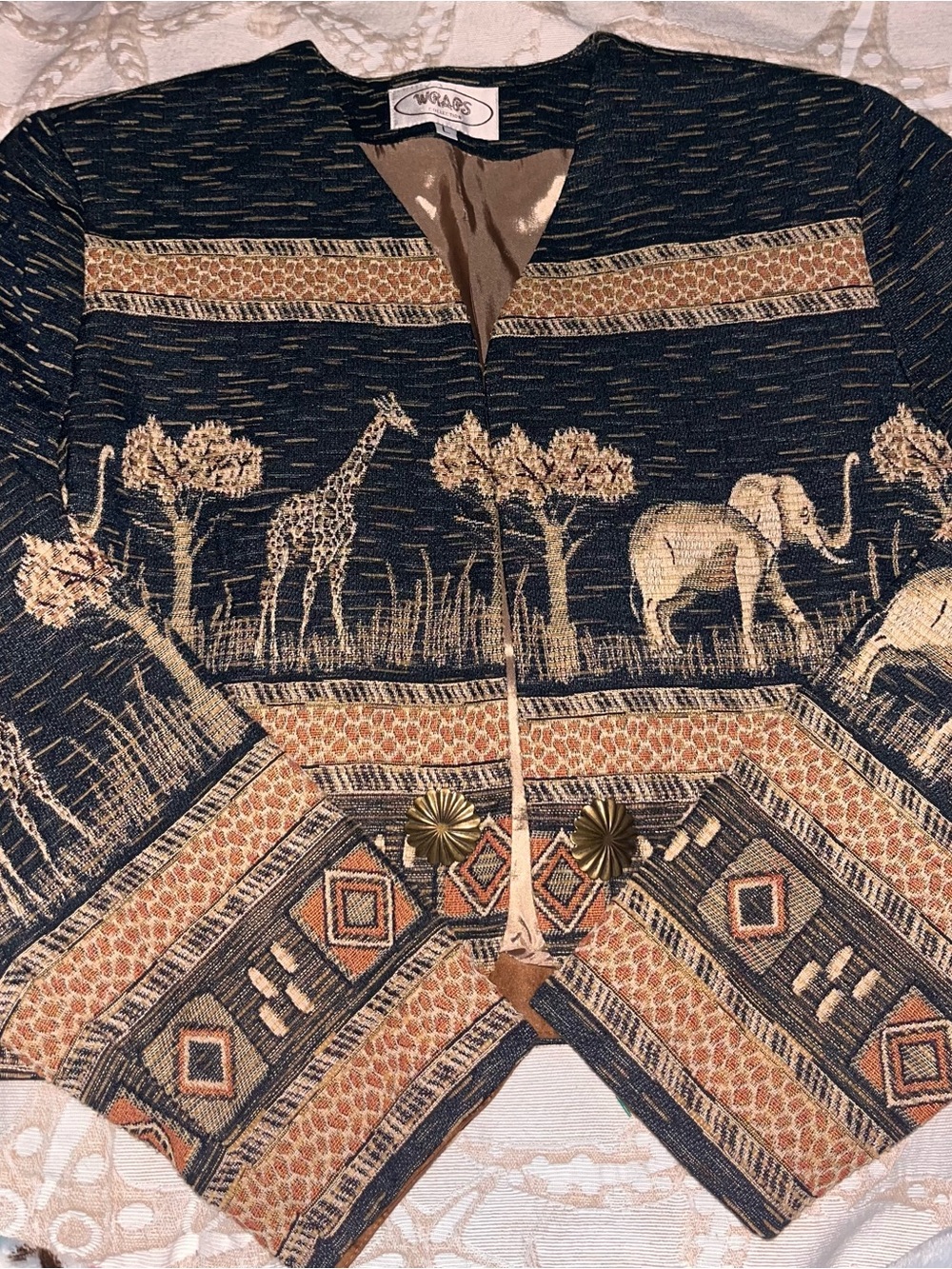 Vintage 90s Wraps Collection Safari Tapestry Jacket Size L - Perfect Condition